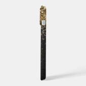 Custom Gold Glitzer Black Sparkgram Monogram iPhone 15 Hülle (Linke Seite)
