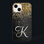 Custom Gold Glitzer Black Sparkgram Monogram iPhone 14 Hülle<br><div class="desc">Dieses elegante und elegante Handy-Gehäuse mit hübschem vergoldeten Glitzer auf schwarz gebürstetem metallischem Hintergrund ist einfach zu personalisieren.</div>