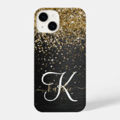 Custom Gold Glitzer Black Sparkgram Monogram iPhone Hülle (Rückseite)