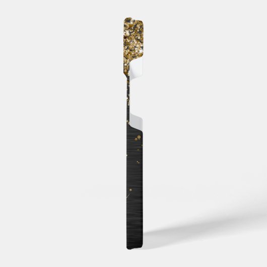 Custom Gold Glitzer Black Sparkgram Monogram iPhone Hülle (Linke Seite)