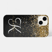 Custom Gold Glitzer Black Sparkgram Monogram iPhone Hülle (Rückseite (Horizontal))