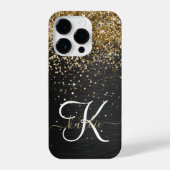 Custom Gold Glitzer Black Sparkgram Monogram iPhone Hülle (Rückseite)