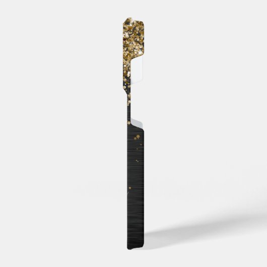Custom Gold Glitzer Black Sparkgram Monogram iPhone Hülle (Linke Seite)