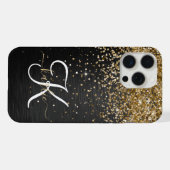 Custom Gold Glitzer Black Sparkgram Monogram iPhone Hülle (Rückseite (Horizontal))