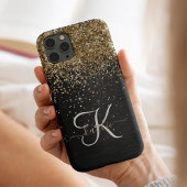 Custom Gold Glitzer Black Sparkgram Monogram iPhone Hülle