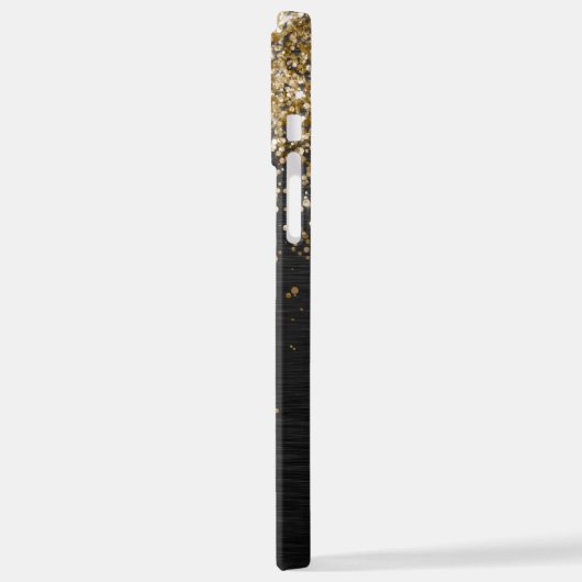 Custom Gold Glitzer Black Sparkgram Monogram iPhone Hülle (Linke Seite)