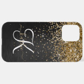 Custom Gold Glitzer Black Sparkgram Monogram iPhone Hülle (Hinten horizontal)