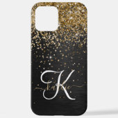 Custom Gold Glitzer Black Sparkgram Monogram iPhone Hülle (Rückseite)