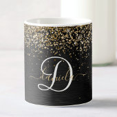 Custom Gold Glitzer Black Sparkgram Monogram Kaffeetasse