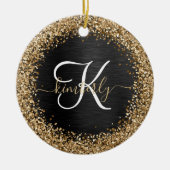 Custom Gold Glitzer Black Sparkgram Monogram Keramik Ornament (Vorne)