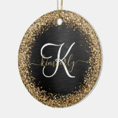 Custom Gold Glitzer Black Sparkgram Monogram Keramik Ornament (Links)