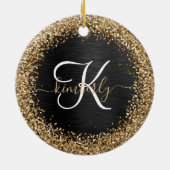 Custom Gold Glitzer Black Sparkgram Monogram Keramik Ornament (Hinten)