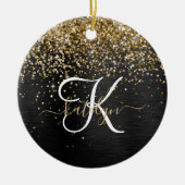Custom Gold Glitzer Black Sparkgram Monogram Keramik Ornament (Vorne)