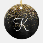Custom Gold Glitzer Black Sparkgram Monogram Keramik Ornament (Hinten)