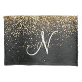 Custom Gold Glitzer Black Sparkgram Monogram Kissenbezug (Vorderseite)