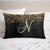 Custom Gold Glitzer Black Sparkgram Monogram Kissenbezug