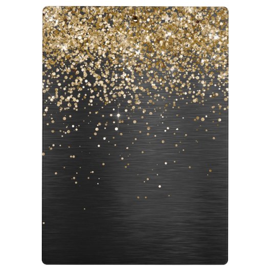 Custom Gold Glitzer Black Sparkgram Monogram Klemmbrett (Rückseite)
