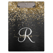 Custom Gold Glitzer Black Sparkgram Monogram Klemmbrett (Vorderseite)