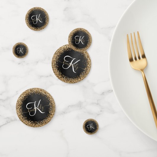 Custom Gold Glitzer Black Sparkgram Monogram Konfetti (Gruppe)