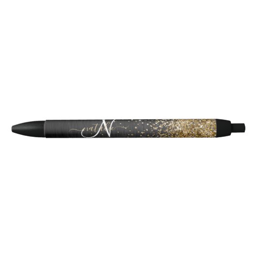 Custom Gold Glitzer Black Sparkgram Monogram Kugelschreiber (Vorderseite)
