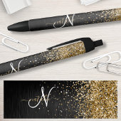 Custom Gold Glitzer Black Sparkgram Monogram Kugelschreiber