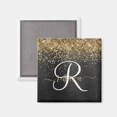 Custom Gold Glitzer Black Sparkgram Monogram Magnet (Vorderseite/Rückseite)