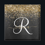 Custom Gold Glitzer Black Sparkgram Monogram Magnet<br><div class="desc">Dieses trendige,  elegante Magnetdesign mit hübschem vergoldeten Glitzer auf schwarz gebürstetem metallischem Hintergrund ist einfach zu personalisieren.</div>