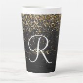 Custom Gold Glitzer Black Sparkgram Monogram Milchtasse (Vorderseite)