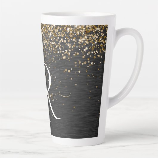 Custom Gold Glitzer Black Sparkgram Monogram Milchtasse (Rechts)