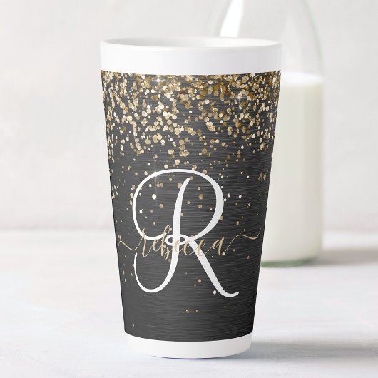 Custom Gold Glitzer Black Sparkgram Monogram Milchtasse