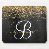 Custom Gold Glitzer Black Sparkgram Monogram Mousepad (Vorne)