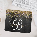 Custom Gold Glitzer Black Sparkgram Monogram Mousepad<br><div class="desc">Dieses angesagte,  elegante Mauspad-Design mit hübschem vergoldetem Glitzer auf schwarz gebürstetem metallischem Hintergrund ist einfach zu personalisieren.</div>