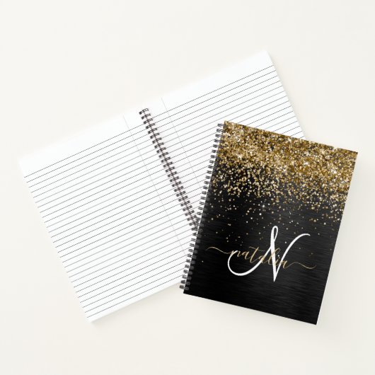 Custom Gold Glitzer Black Sparkgram Monogram Notizblock (Innenseite)