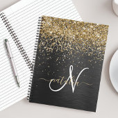 Custom Gold Glitzer Black Sparkgram Monogram Notizblock