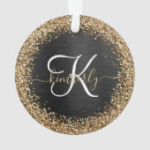Custom Gold Glitzer Black Sparkgram Monogram Ornament (Rückseite)