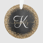 Custom Gold Glitzer Black Sparkgram Monogram Ornament (Vorderseite)
