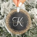 Custom Gold Glitzer Black Sparkgram Monogram Ornament<br><div class="desc">Dieses trendige und elegante Ornament-Design mit hübschem vergoldeten Imitat-Glitzer auf schwarz gebürstetem metallischem Hintergrund ist einfach zu personalisieren.</div>