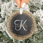 Custom Gold Glitzer Black Sparkgram Monogram Ornament