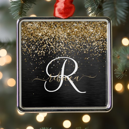 Custom Gold Glitzer Black Sparkgram Monogram Ornament Aus Metall