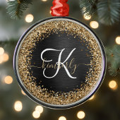 Custom Gold Glitzer Black Sparkgram Monogram Ornament Aus Metall