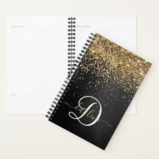 Custom Gold Glitzer Black Sparkgram Monogram Planer (Anzeige)