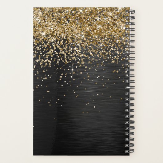Custom Gold Glitzer Black Sparkgram Monogram Planer (Rückseite)