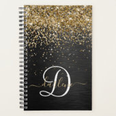 Custom Gold Glitzer Black Sparkgram Monogram Planer (Vorderseite)