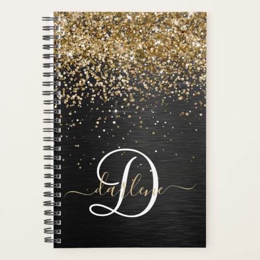 Custom Gold Glitzer Black Sparkgram Monogram Planer (Vorderseite)