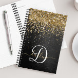 Custom Gold Glitzer Black Sparkgram Monogram Planer<br><div class="desc">Dieses trendige,  elegante Set-Design mit hübschem goldglänzenden Glitzer auf schwarz gebürstetem metallischem Hintergrund ist einfach zu personalisieren.</div>