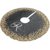 Custom Gold Glitzer Black Sparkgram Monogram Polyester Weihnachtsbaumdecke (Schrägansicht)