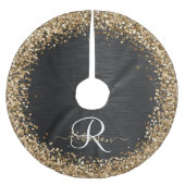 Custom Gold Glitzer Black Sparkgram Monogram Polyester Weihnachtsbaumdecke (Vorderseite)