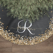 Custom Gold Glitzer Black Sparkgram Monogram Polyester Weihnachtsbaumdecke