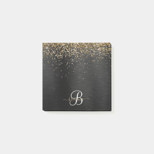Custom Gold Glitzer Black Sparkgram Monogram Post-it Klebezettel (Vorderseite)