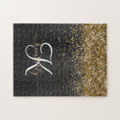 Custom Gold Glitzer Black Sparkgram Monogram Puzzle (Horizontal)